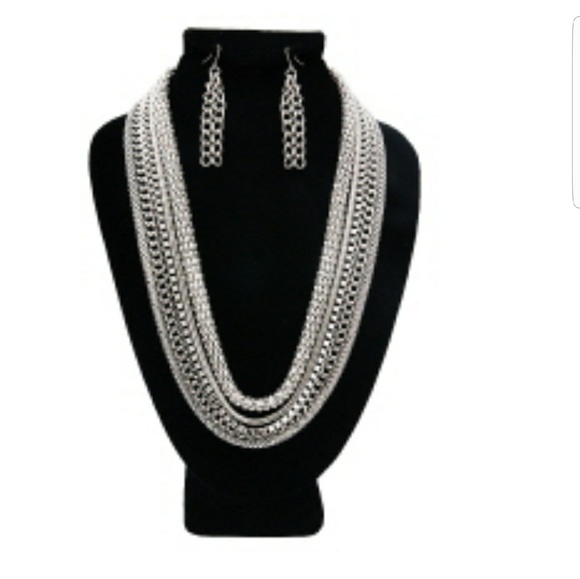 Silver Multi-Strand Varying Necklace/Earring Set - Picture 7 of 7